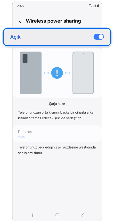 Samsung Wireless power sharing özelliği sayfası