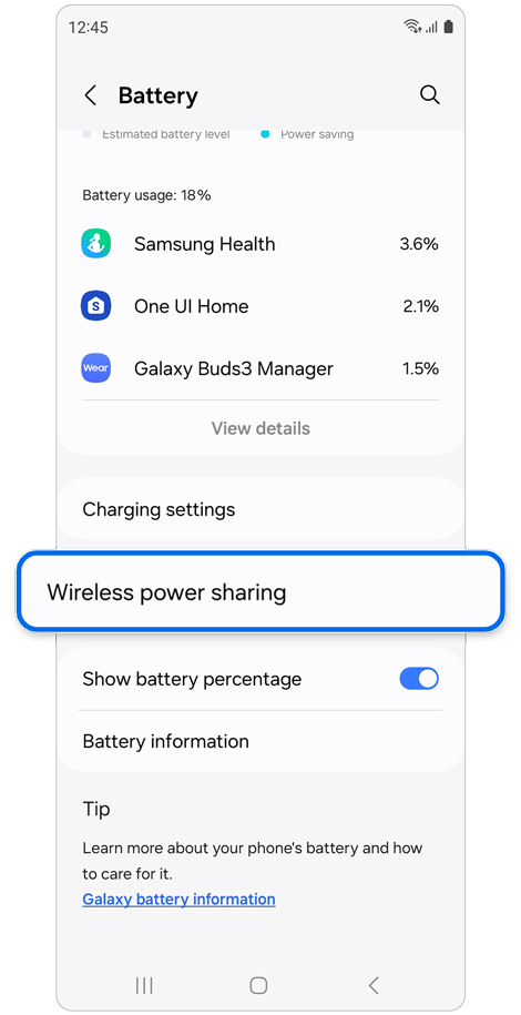 Battery setting screen