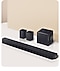 Una barra de sonido Samsung con un subwoofer y dos bocinas traseras