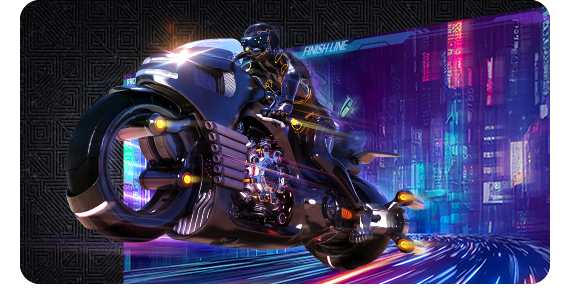 Una motocicleta corre dinámicamente fuera de la pantalla.