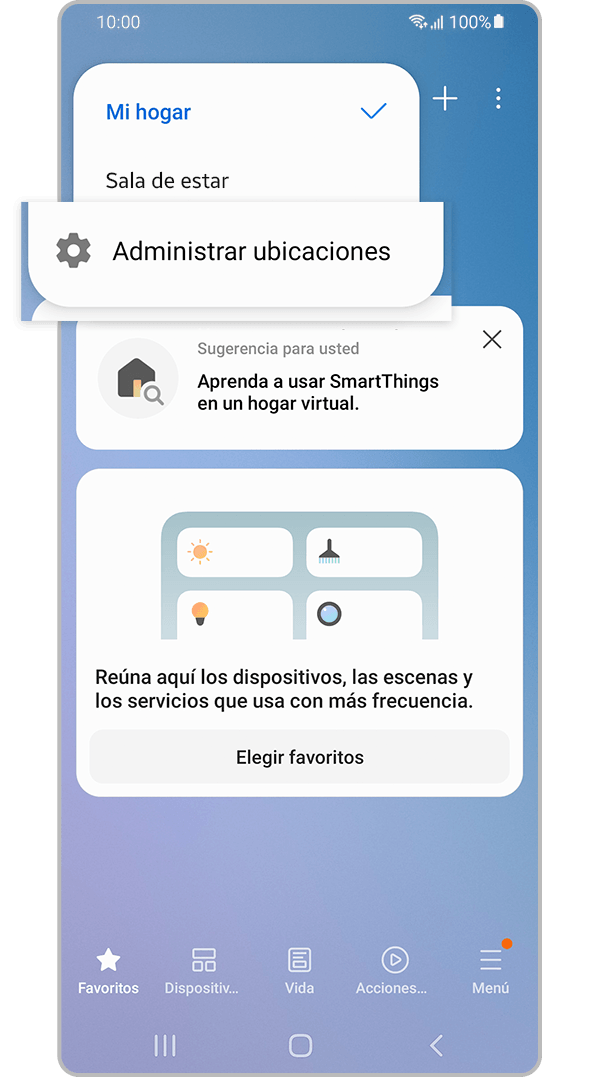 Manage locations option displayed in the SmartThings app.