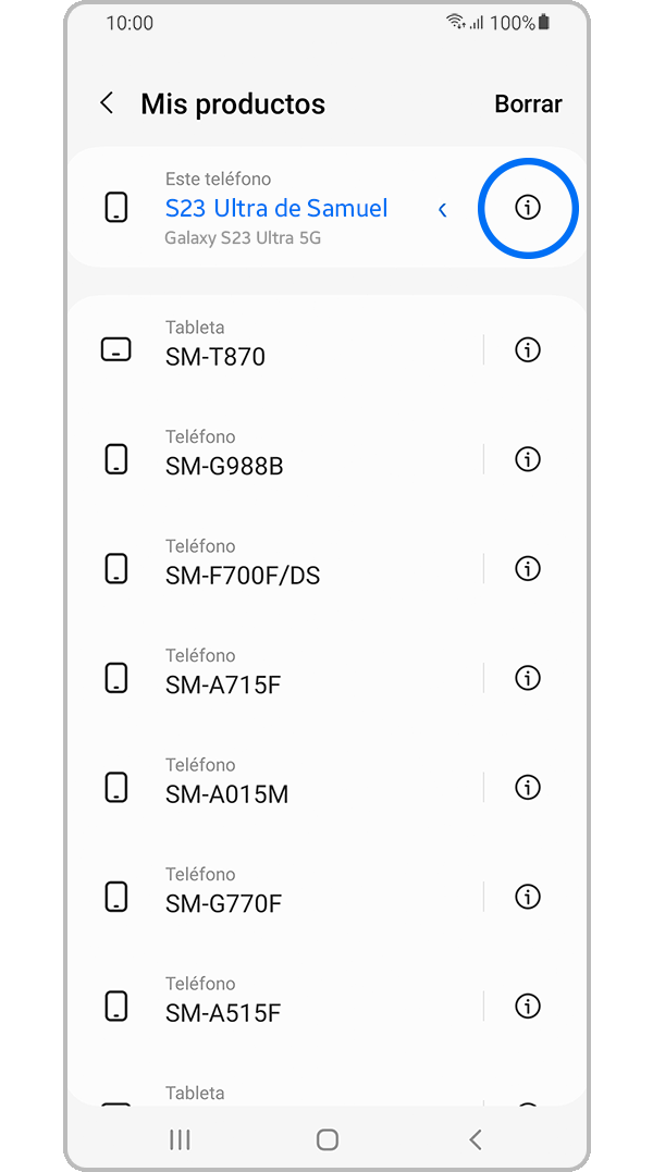 Paso 4. Toque la i junto al producto para el que necesita el número IMEI.
