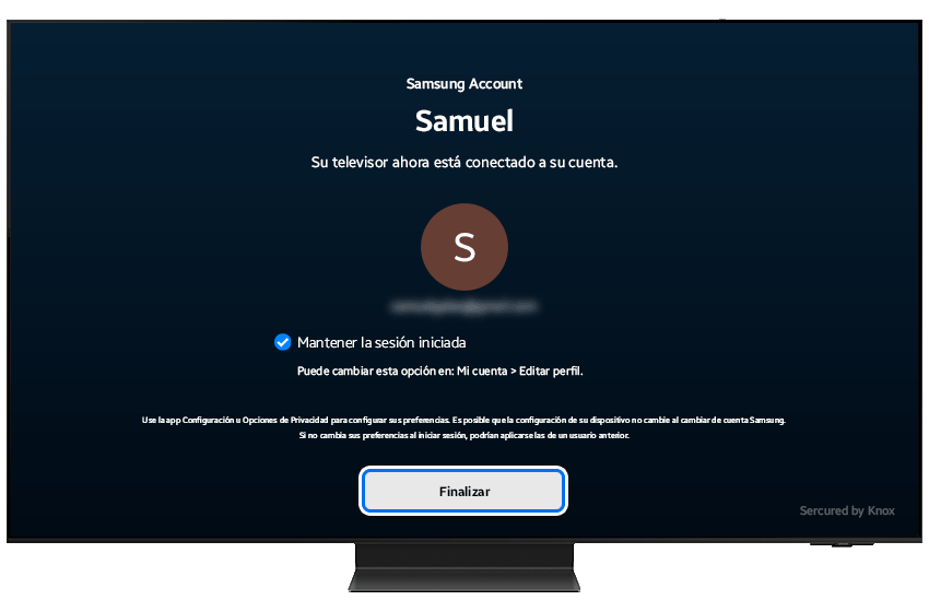 TV displaying signed-in page with Done button highlighted.