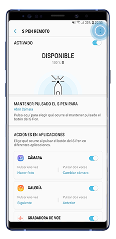 Pulse más en el menú control remoto S Pen