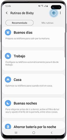 Cree una Rutina de Bixby personalizada, ícono Plus