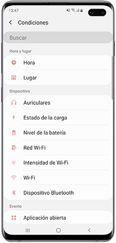Rutinas de Bixby, elija las condiciones “Si”