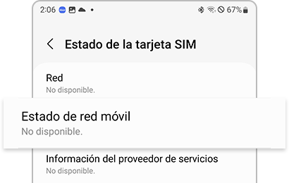 Se muestra No disponible en Estado de la red móvil