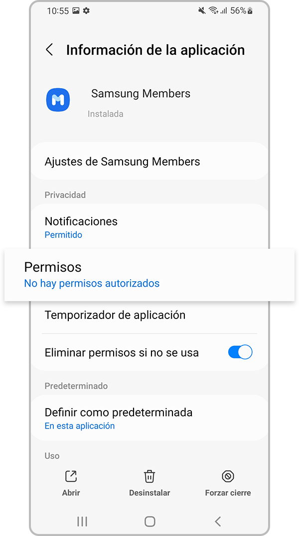Selecciona Permisos de la aplicación