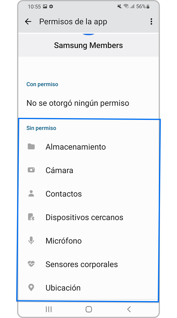 Permite los permisos para la aplicación