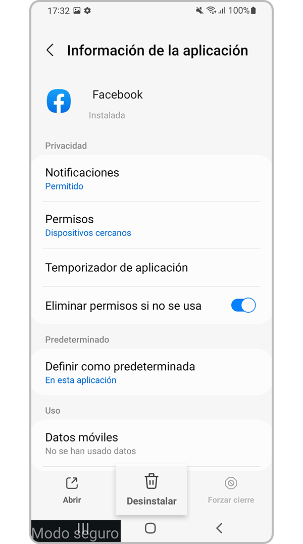 Desinstala la aplicación