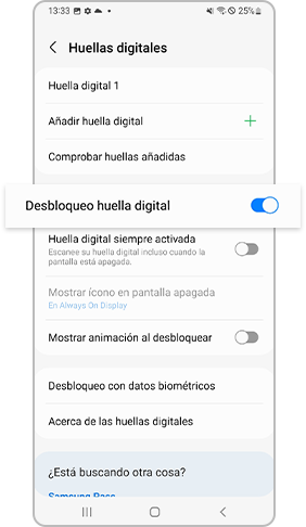 Habilitar desbloqueo con huella dactilar