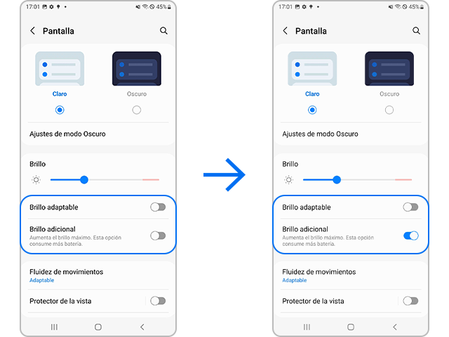 galaxy s22 configuración de brillo extra