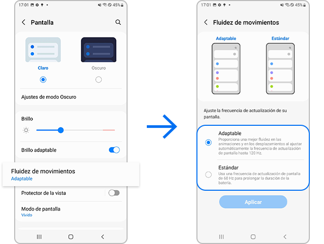 galaxy s22 configuración de suavidad de movimiento