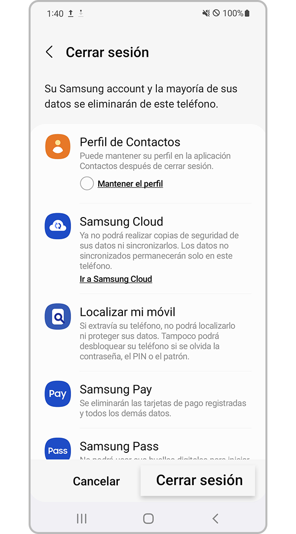 cierre de sesión de Galaxy