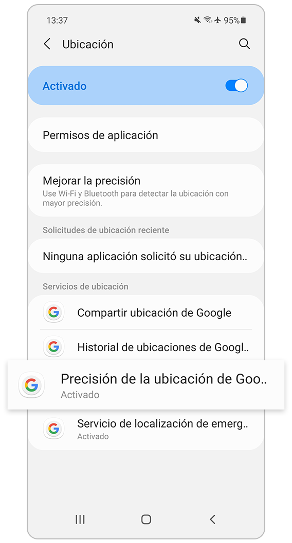 Precisión de la ubicación de Google.