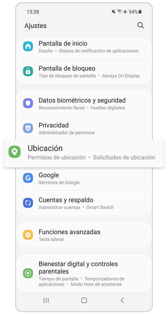 Selecciona Ubicación en Ajustes.