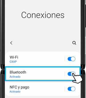 Captura de pantalla que muestra cómo volver a activar el Bluetooth