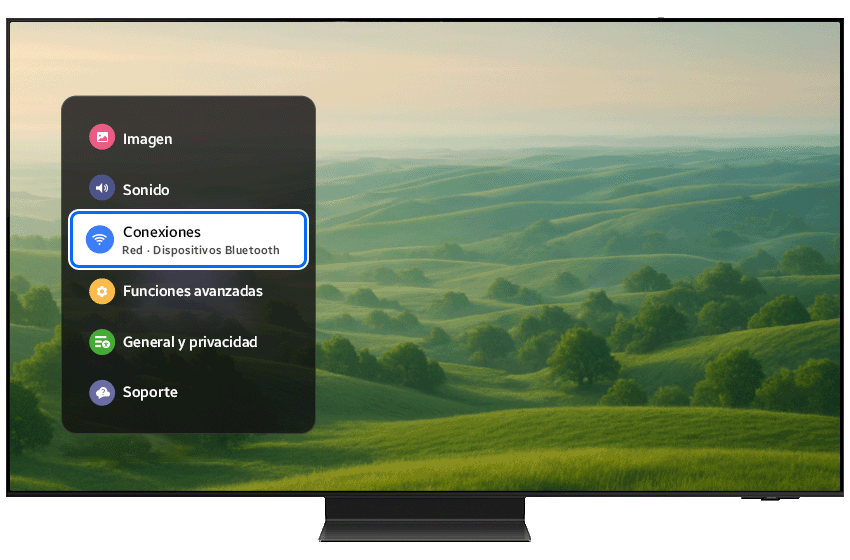 TV menu with Connections button highlighted.