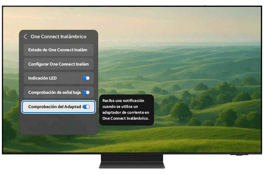 Power Adapter Check menu highlighted on the TV screen.