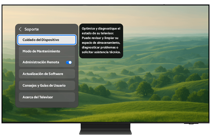 Device Care menu highlighted on the TV screen.