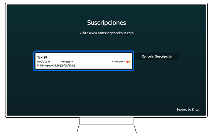 Subscriptions screen showing a membership detail with the 'Unsubscribe' button visible, secured by Knox.