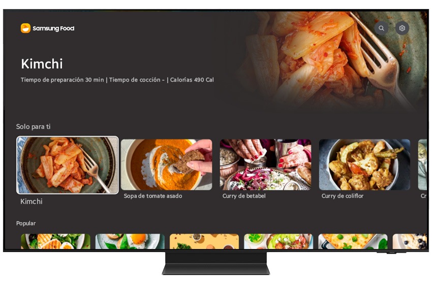 Samsung Food page for Kimchi recipe are showing on a Samsung TV