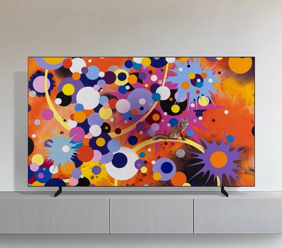 La obra de arte moderna “Here Comes the Sun (2022)” de Kara Maria se muestra en el Samsung QLED TV.