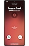 A smartphone screen showing the incoming call is either a scam or fraud. The screen image is displayed in red.