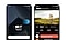 Two screens illustrate how to access Samsung Free from the Galaxy smartphone home screen. The first screen displays the home screen. This is swiped right, leading to the second screen. The Samsung Free app opens to the Watch page, featuring a man on a bike.