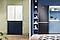 To the left, a Samsung Bespoke Flex Column fridge freezer is shown with pastel red, yellow and blue colored doors. To the right, a Samsung Bottom Freezer fridge is shown with pastel white and blue doors.