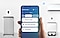 A hand holds a Galaxy smartphone surrounded by icons representing the functions of an air conditioner, air purifier, and robot vacuum. The smartphone displays the SmartThings app UI, featuring service cards to control the surrounding devices.