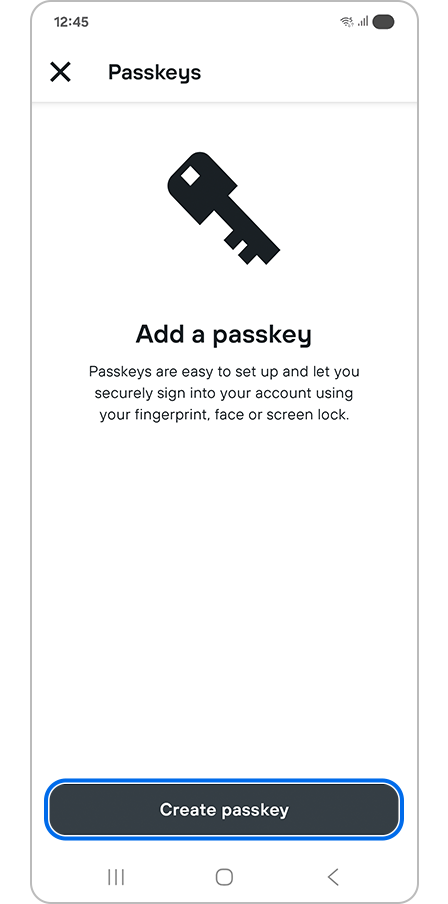 Create passkey selection screen