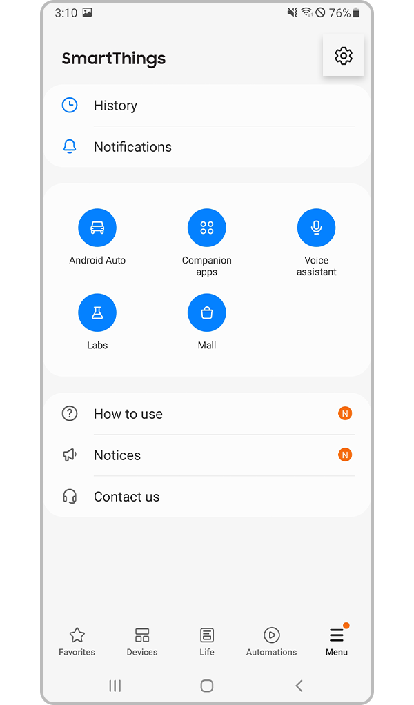 move to smartthings settings