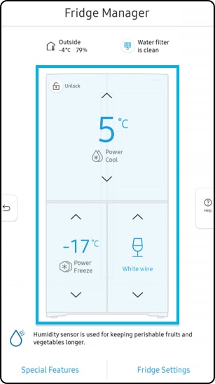 change the temperature on fridge manager