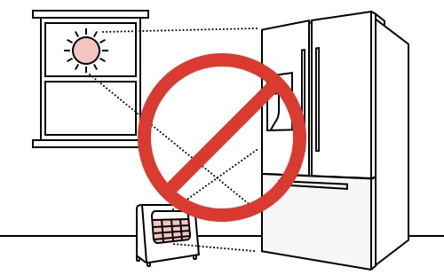 avoid direct sunlight and heating appliance around the refrigerator