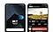 Deux écrans illustrent comment accéder à Samsung Free depuis l’écran d’accueil du smartphone Galaxy. Le premier écran affiche l’écran d’accueil. Il est balayé vers la droite, ce qui mène au deuxième écran. L’application Samsung Free s’ouvre sur la page Montre, avec un homme à vélo.