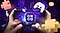 Un smartphone avec des icônes sur le thème de Gaming Hub, comme des manettes de jeu, des dés et des pièces de puzzle, qui sortent de l’appareil.