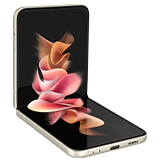 Galaxy Z Flip3 5G plié en mode Flex avec un fond d’écran coloré sur l’écran principal.