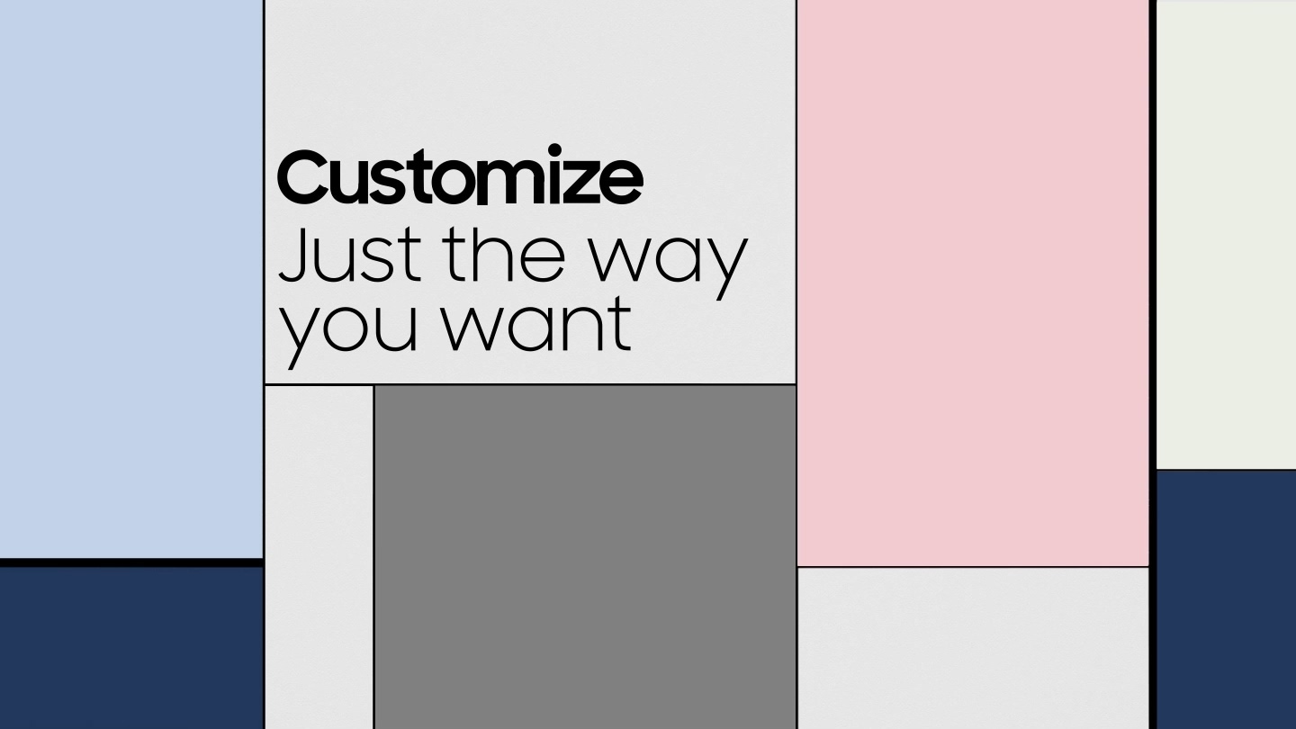 The words customize just the way you want are on a white panel next to other panels of various sizes and Bespoke colors including Pink, Navy, Gray, Sky Blue.