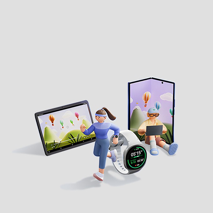 Les Galaxy Tab, Galaxy Z Fold et Galaxy Watch sont affichés.