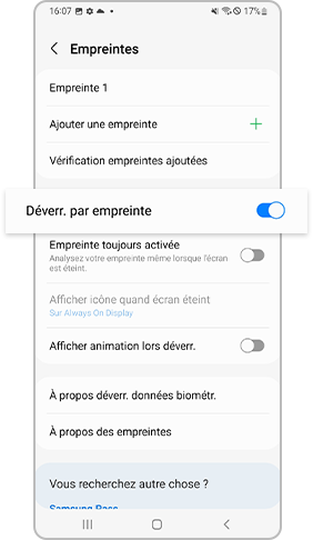 activer le déverrouillage par empreintes digitales