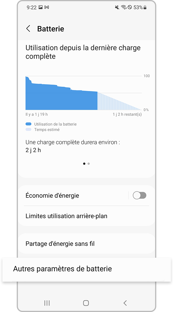 Plus de paramètres de batterie