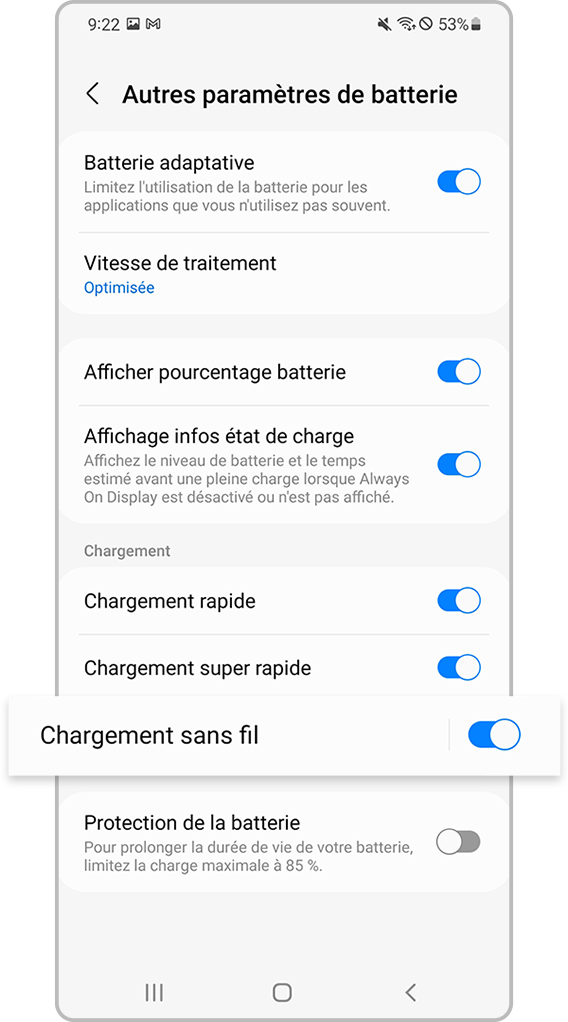 Activez les paramètres de chargement rapide