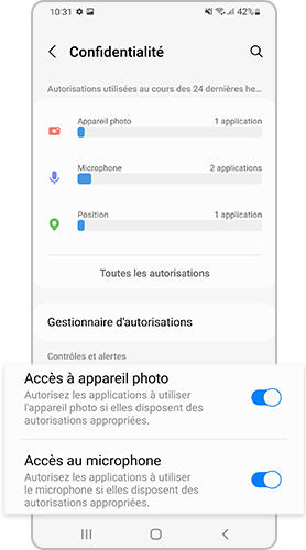 Dans les paramètres de confidentialité, définissez les autorisations nécessaires