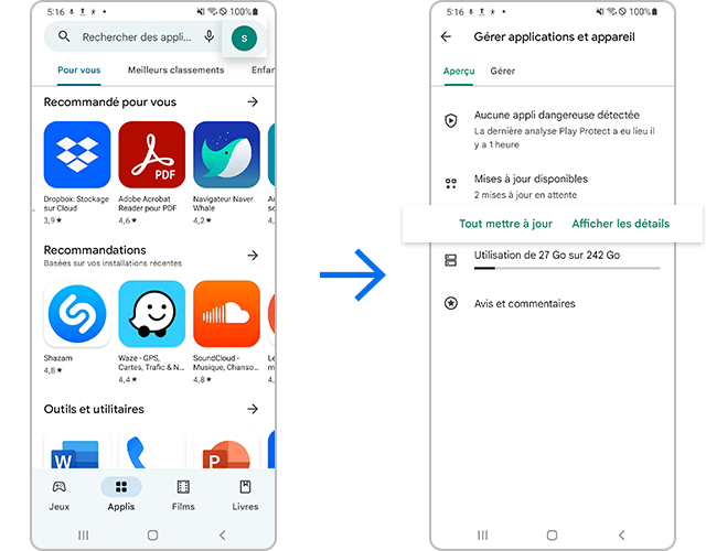 Recherchez les applications dont les mises à jour sont disponibles
