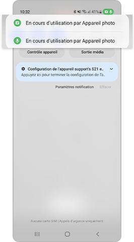 Appuyez sur l’icône verte pour voir les applications utilisant l’appareil photo et le microphone