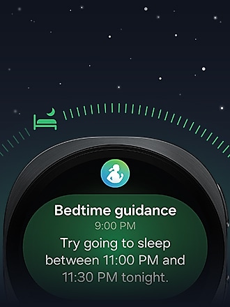 Een Galaxy Watch die een melding toont over het slaapschema-advies.