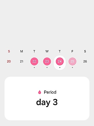 Een kalender die toont wanneer iemand zijn menstruatiecyclus zal starten.
