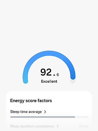 Een interface die het energieniveau toont met een score van 92%.