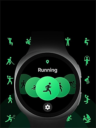 De Galaxy Health-interface met meerdere personages die verschillende activiteiten doen.